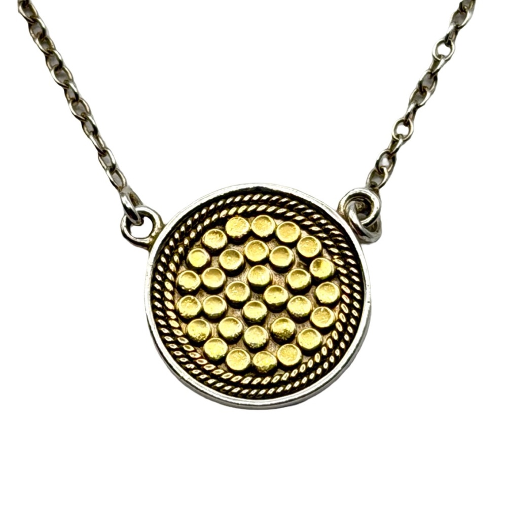 Signed Anna Beck Reversible Dot Pendant Necklace – 925 Sterling Silver, 16–18”